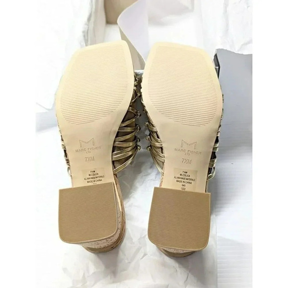 Marc Fisher Women's Colica Leather Knotted Heel Sandals Gold Size 7.5 MSRP $120 - Picture 8 of 9